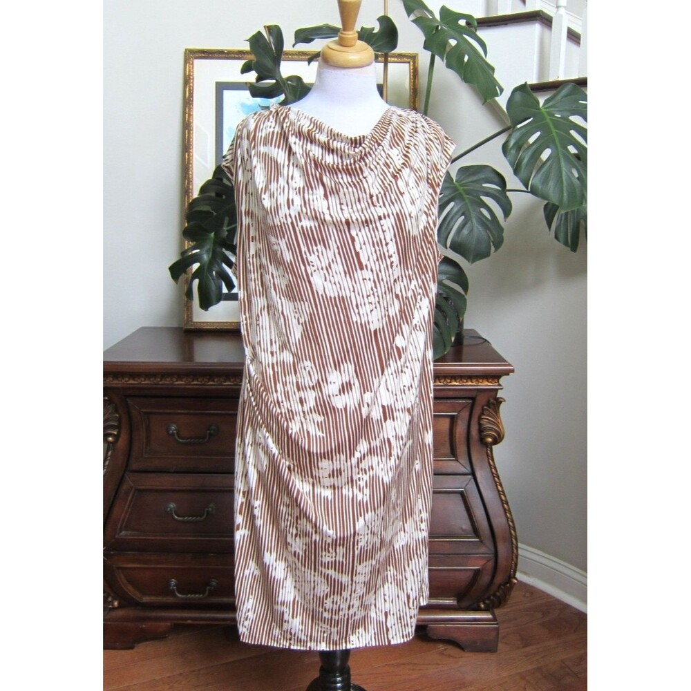 Jones‎ New York Sheath Dress Cowl Neck Abstract Print Career Brown Size XL New!